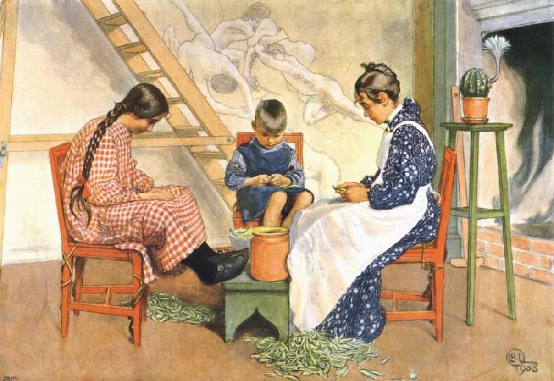 Carl Larsson Shelling Peas Watercolor Norge oil painting art